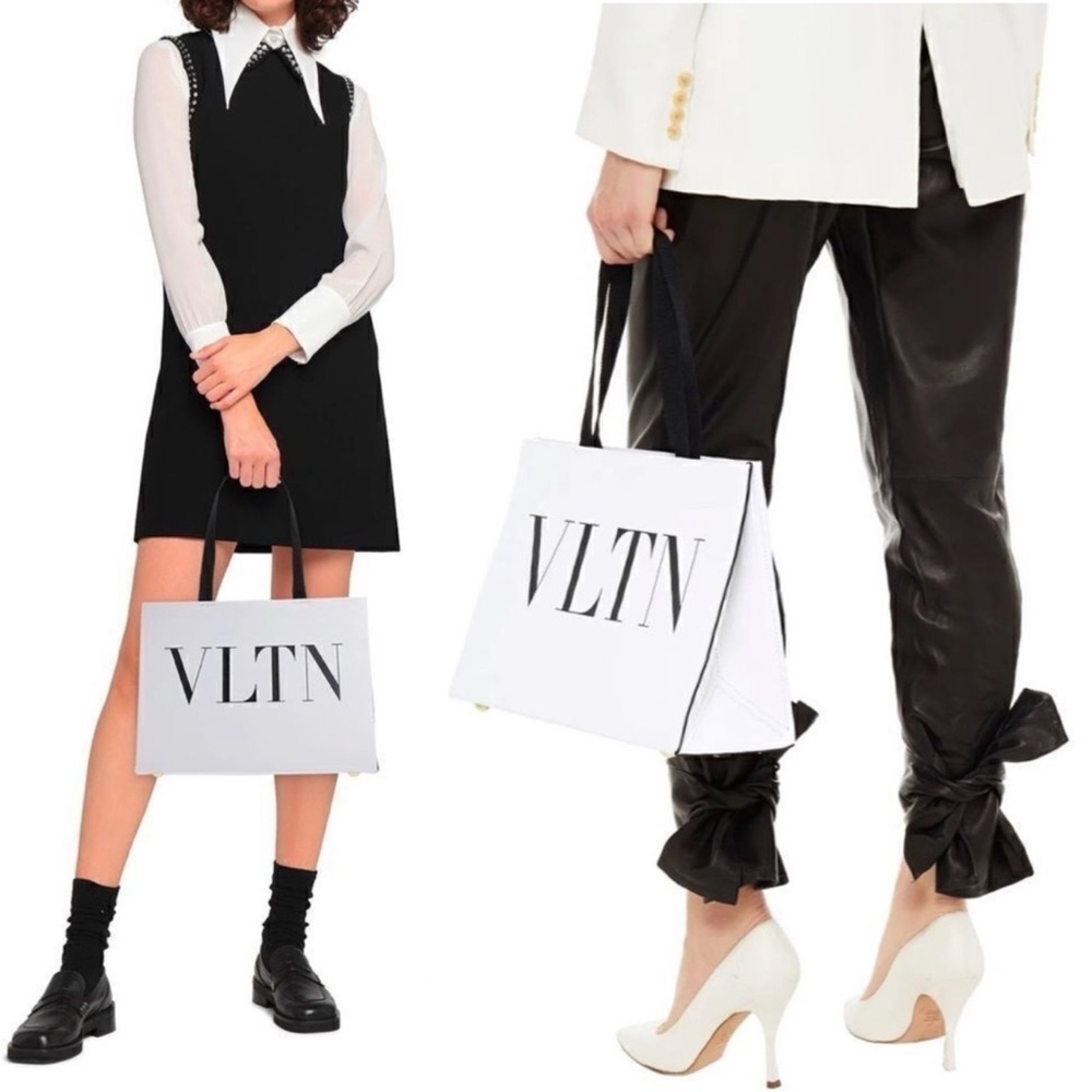 Valentino Garavani LVTN Logo Leather Top Handle Shoulder Bag Shopping Bag Purse